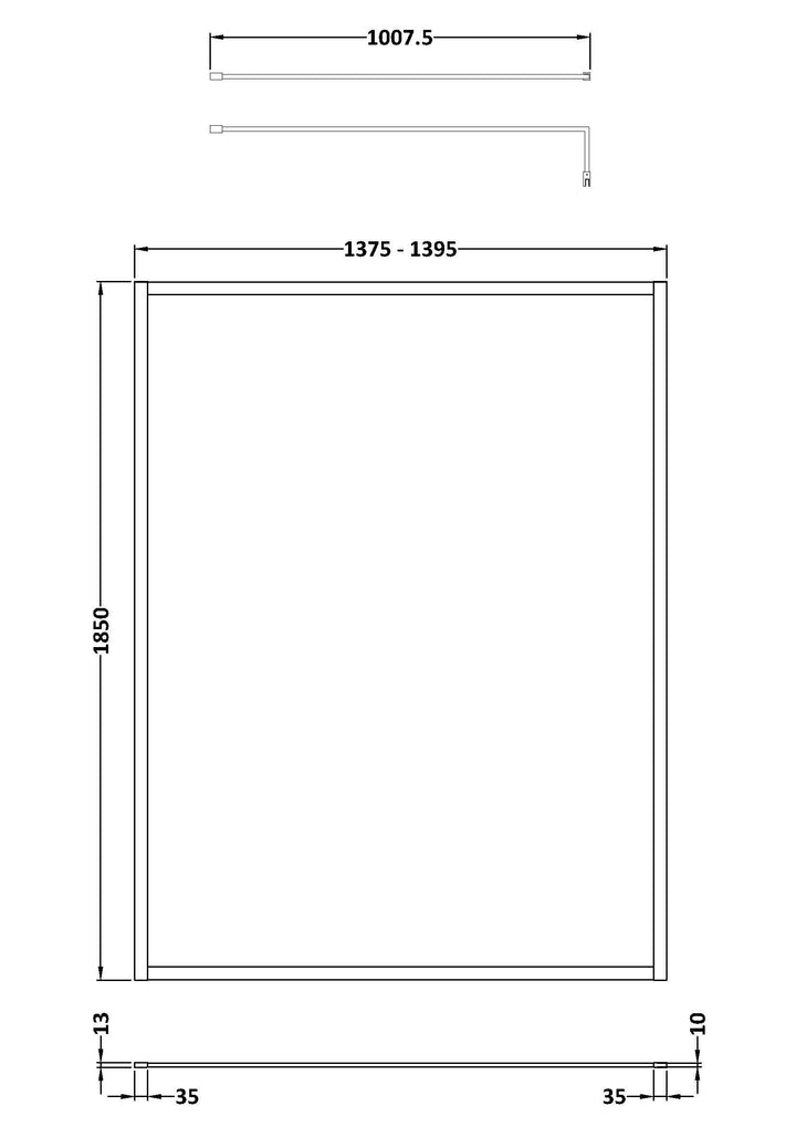 Wye 1400mm Wetroom Screen Outer Frame 1850 x 8mm - Brushed Bronze