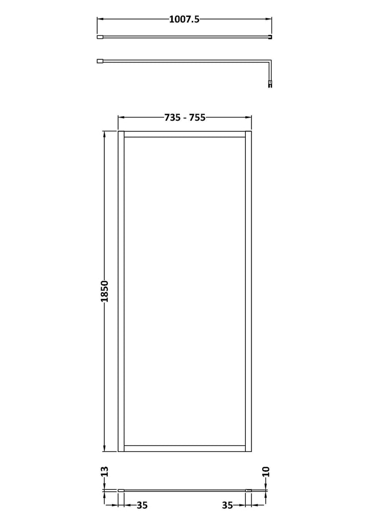 Wye 760mm Wetroom Screen Outer Frame 1850 x 8mm - Brushed Bronze