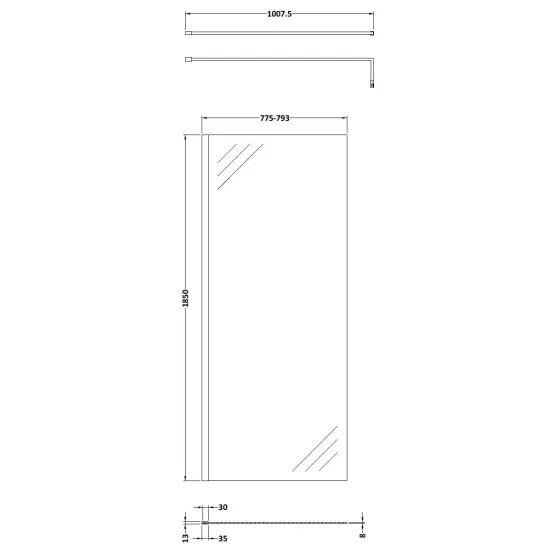 Wye 800mm Wetroom Screen Outer Frame 1850 x 8mm - Brushed Bronze