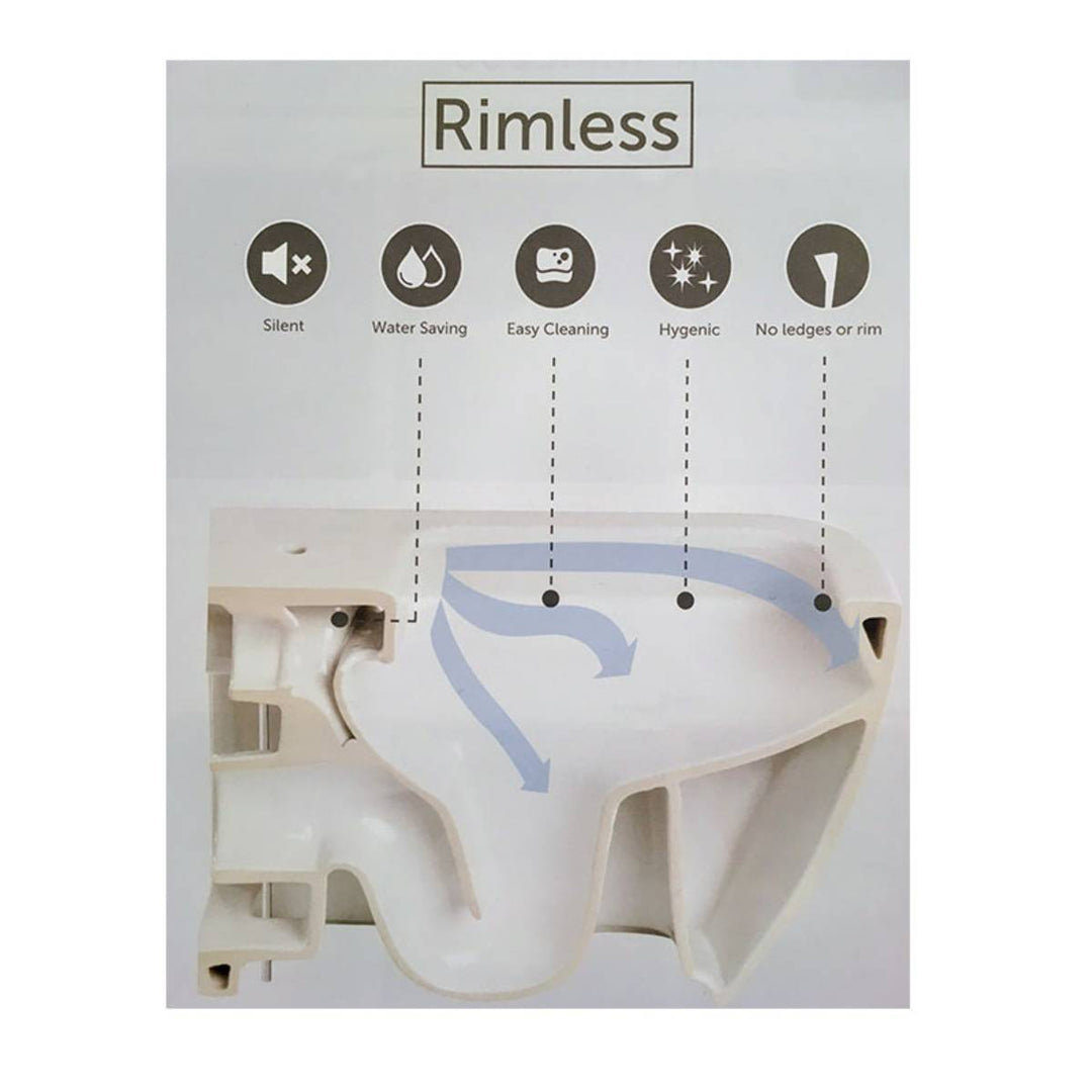 Angel Rimless Close Coupled Fully Back To Wall Toilet & Soft Close Seat - Black