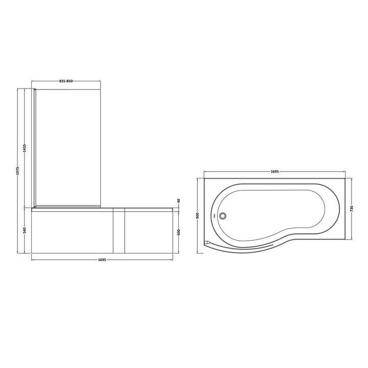 1700mm B Shaped Left Hand Bath Bundle (Includes Bath, Screen & Front Panel) - BBATH1700LH