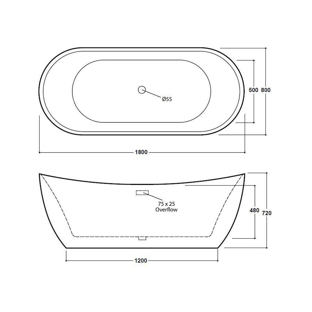 Freestanding Modern Slipper Double Ended Thin Edge Bath 1800 x 800 mm - Bolsena by Synergy