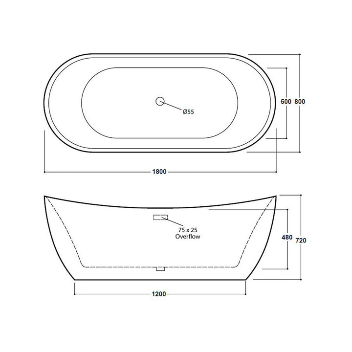 Freestanding Modern Slipper Double Ended Thin Edge Bath 1800 x 800 mm - Bolsena by Synergy