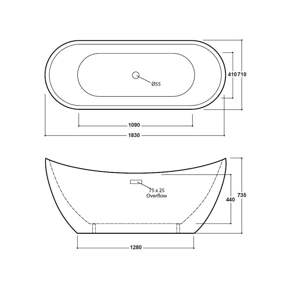 Freestanding Modern Slipper Double Ended bath 1830 mm - Ibiza by Synergy