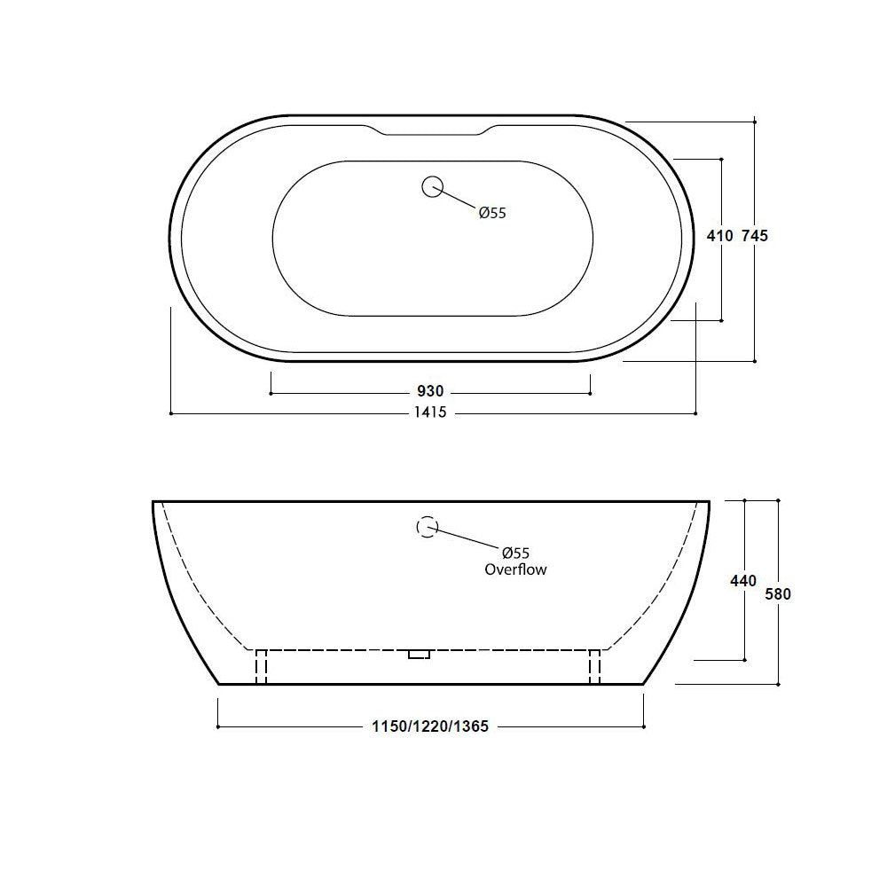 Freestanding Luxury Modern Double Ended Bath 1415mm