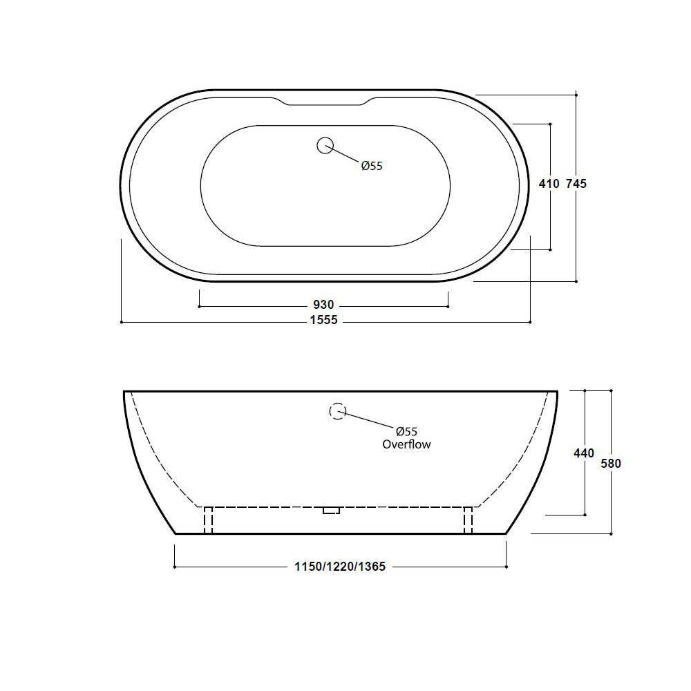 Freestanding Luxury Modern Double Ended Bath 1555mm