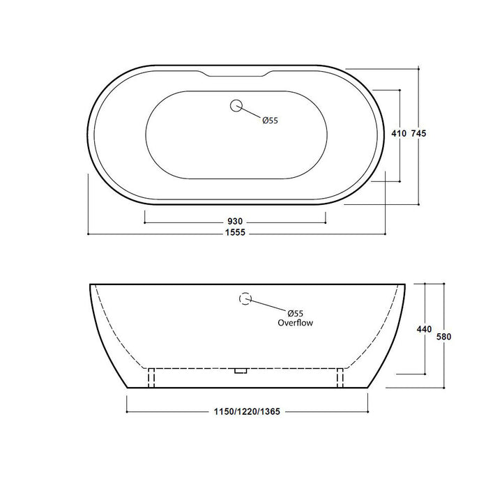 Freestanding Luxury Modern Double Ended Bath 1555mm