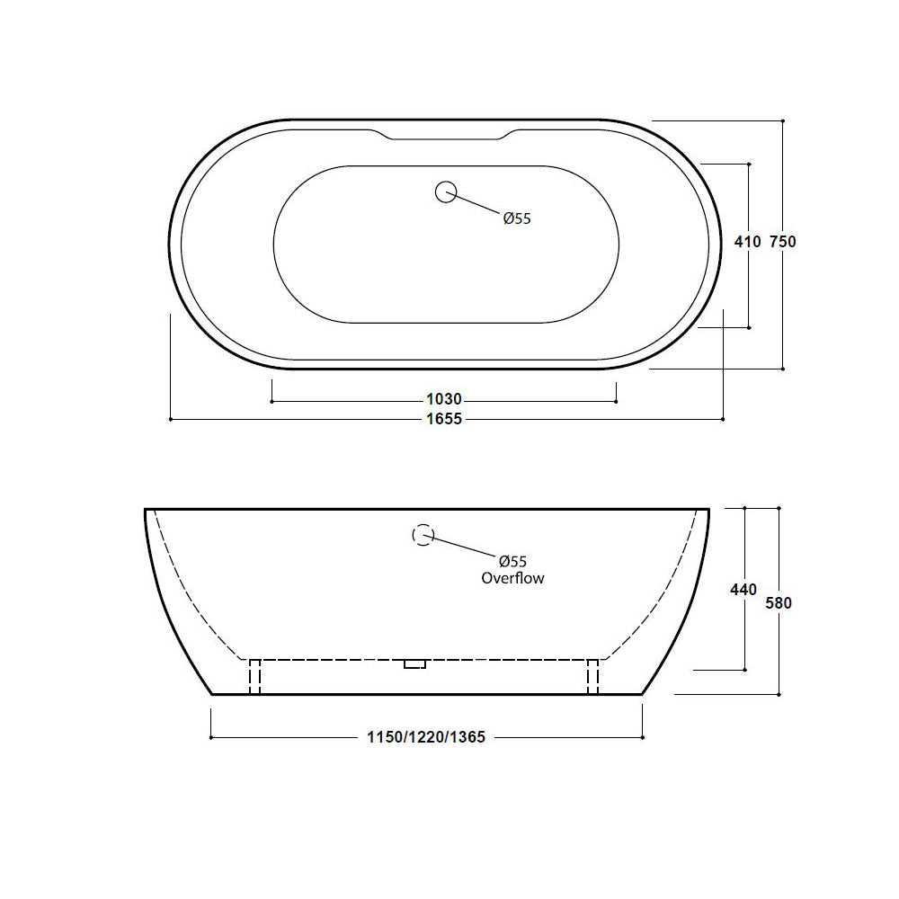 Freestanding Luxury Modern Double Ended Bath 1655mm