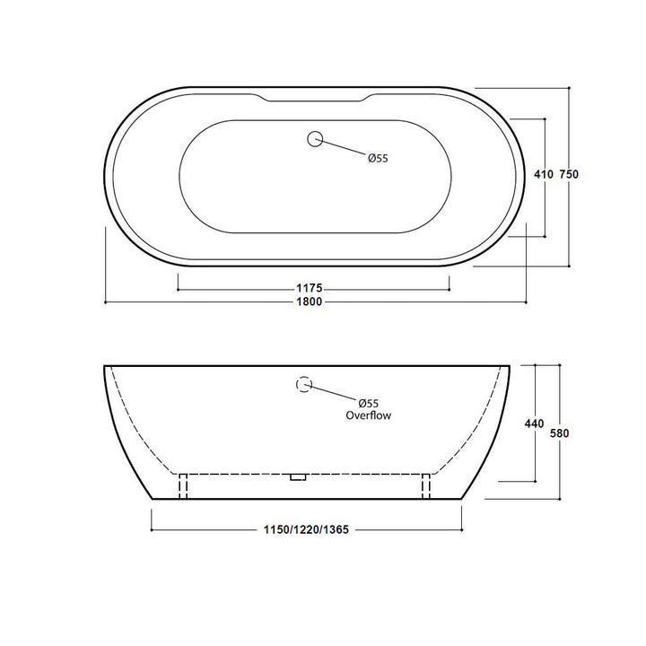 Freestanding Luxury Modern Double Ended Bath 1800mm