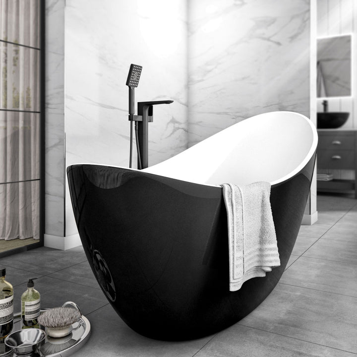 Freestanding Modern Luxury Thin Edged Slipper Bath 1750mm Black - Picasso By Voda Design