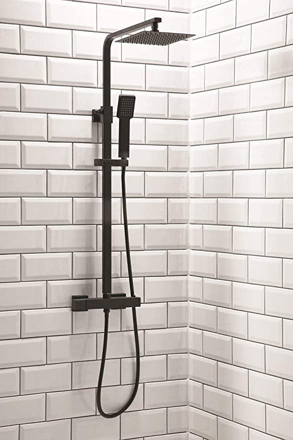 Severn Black Square Exposed Adjustable Thermostatic Shower - By Voda Design