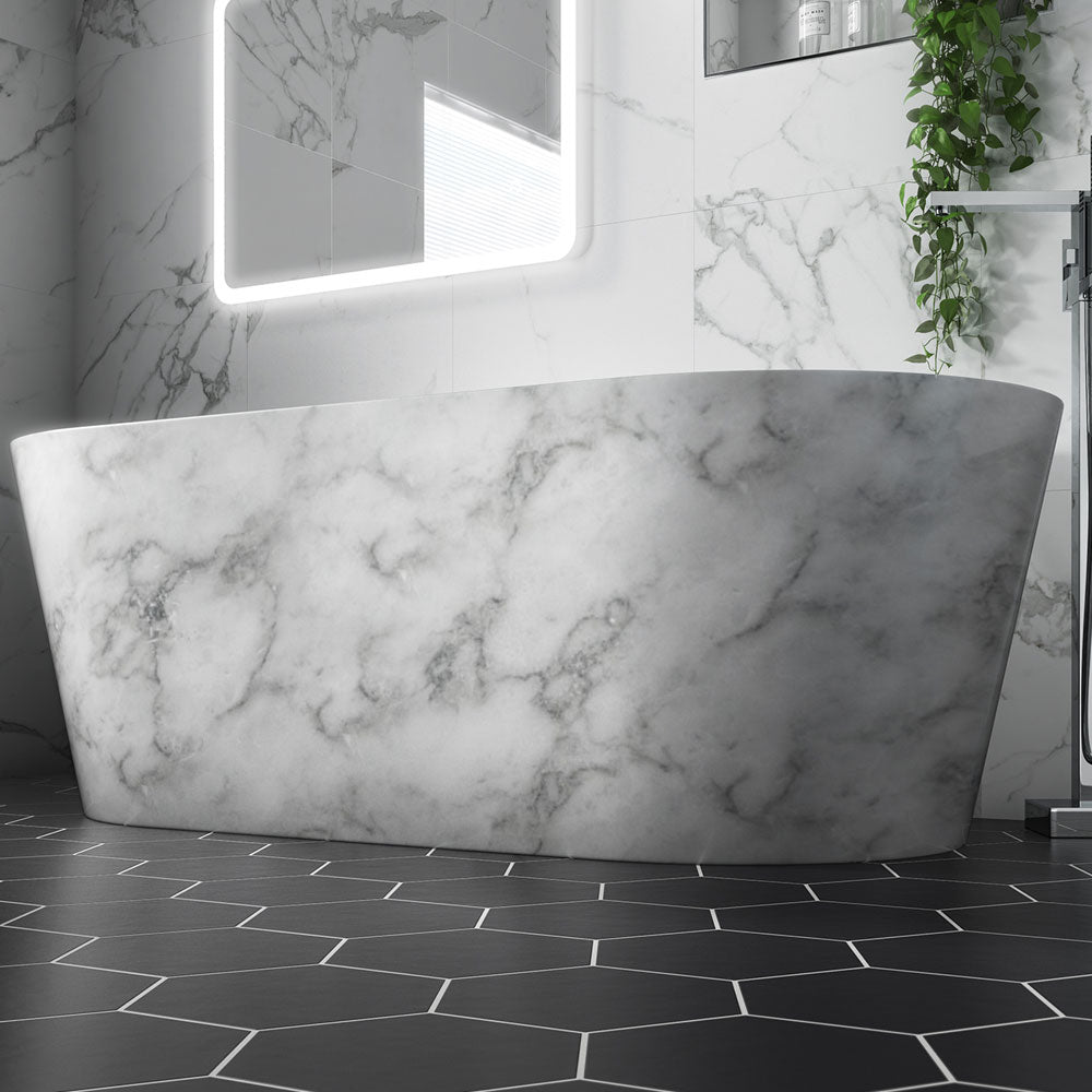 White Marble Freestanding Bath 1695x795mm - Indulgence By Voda Design