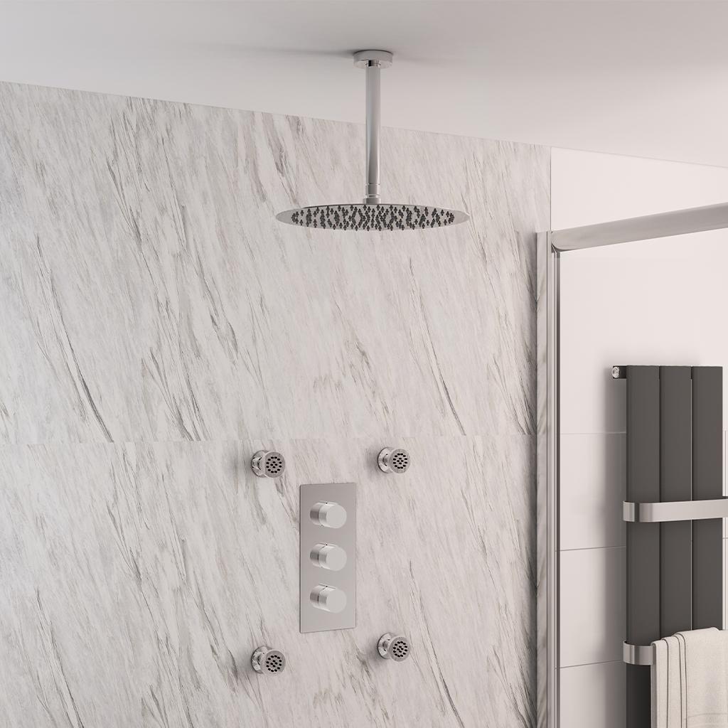 Concealed Shower Valve, Round Head & Arm with Round Jets Chrome