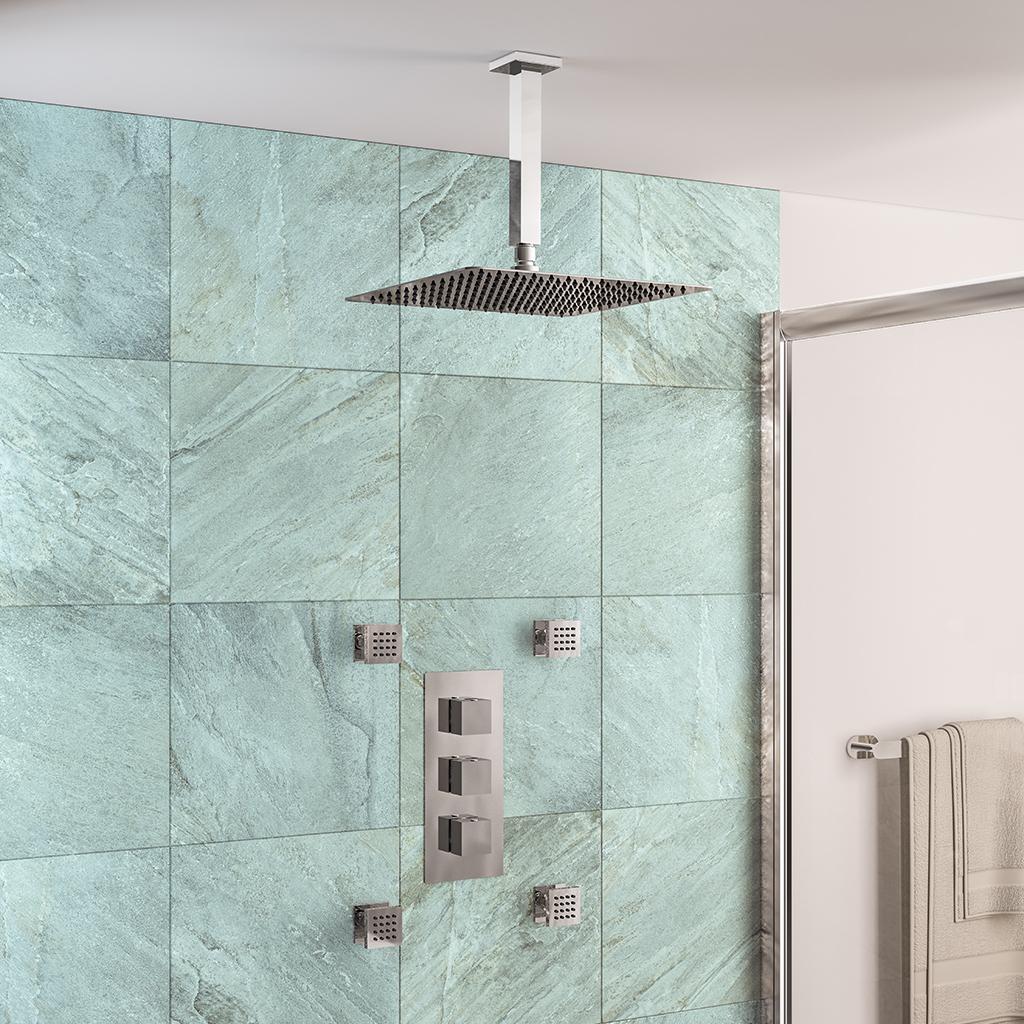 Concealed Shower Valve, Square Head & Arm with Square Jets Chrome
