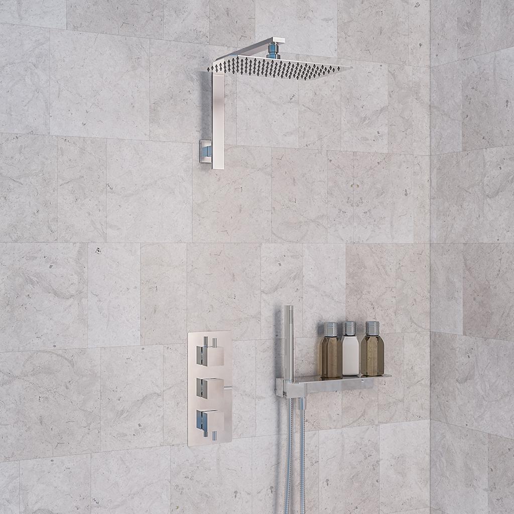 Concealed Valve, Shower Head & Arm With Shower Shelf Chrome