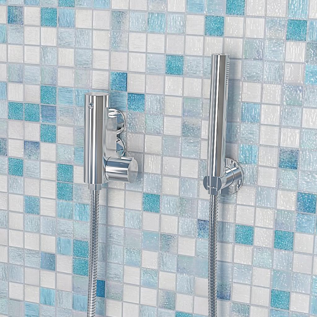 Exposed Shower Valve, Round Shower Handset Hose& Holder Chrome