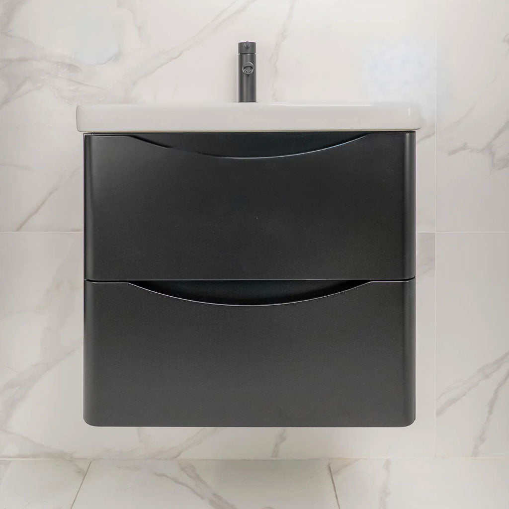 Boston Wall Hung Suite - Includes Vanity Unit, Tall Cupboard, Mirror, Tap & Waste - Matt Black