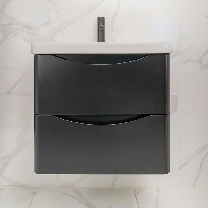Boston Wall Hung Suite - Includes Vanity Unit, Tall Cupboard, Mirror, Tap & Waste - Matt Black