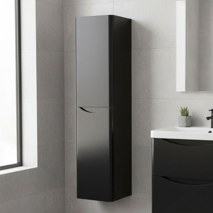 Boston Wall Hung Suite - Includes Vanity Unit, Tall Cupboard, Mirror, Tap & Waste - Matt Black