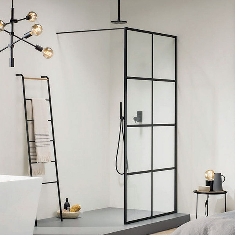 800mm Black Grid Wetroom Screen