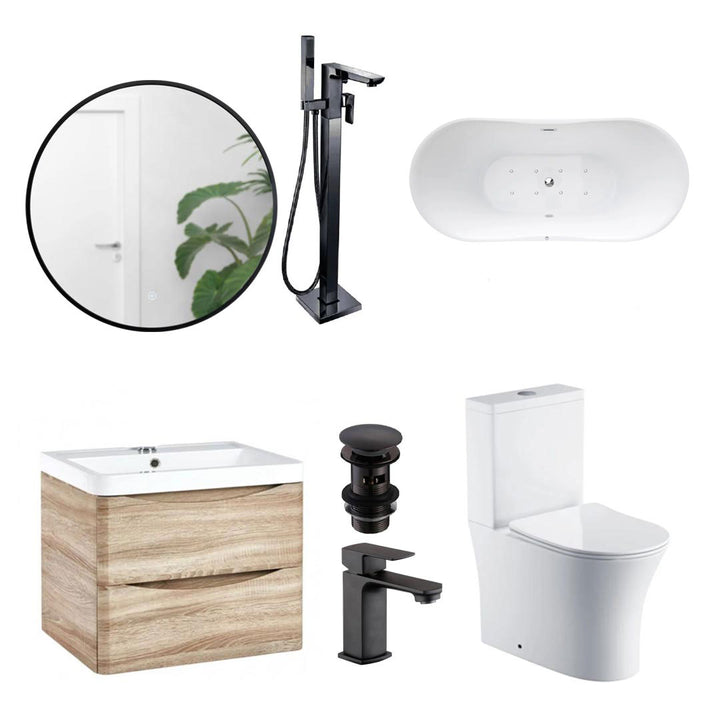 1700 Freestanding Whirlpool Bath Suite With Rimless Back to Wall Toilet & Mirror - VODASUITE33