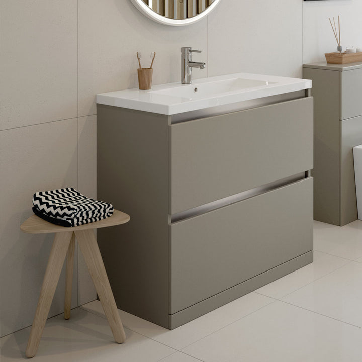 Ashland 615mm 2 Drawer Floor Standing Basin Unit Inc. Basin - Matt Latte