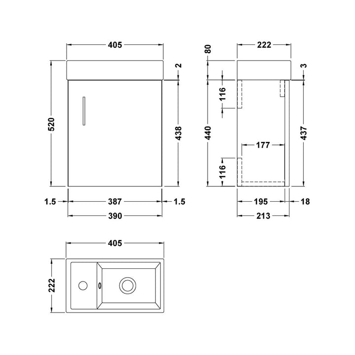 400mm W/H Minimalist Compact Unit & Basin - Gloss White (CLOAK001)