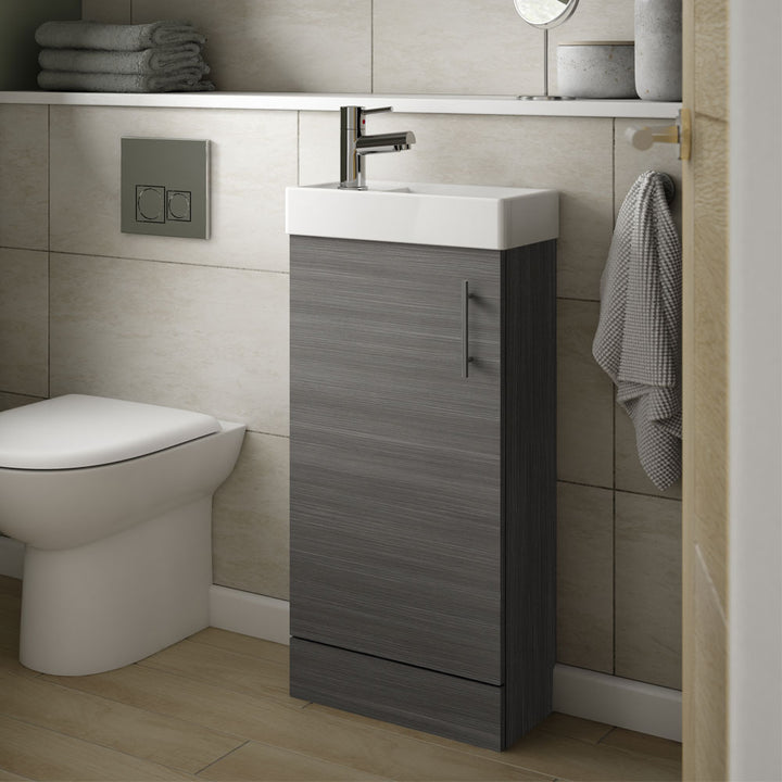 400mm Single Door FS Unit and Basin - Anthracite Woodgrain (CLOAK004)