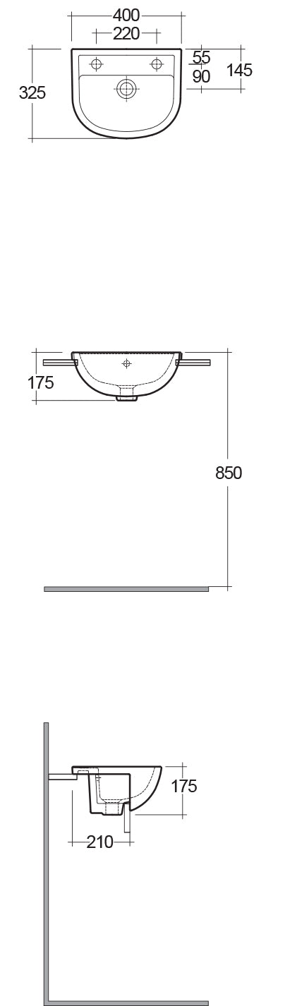 RAK Compact 45cm Semi Recessed Basin 1th LH