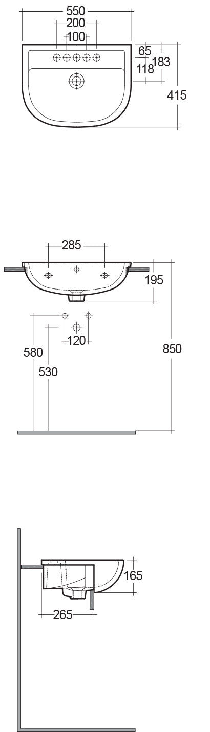 RAK Compact 45cm Semi Recessed Basin 1th LH