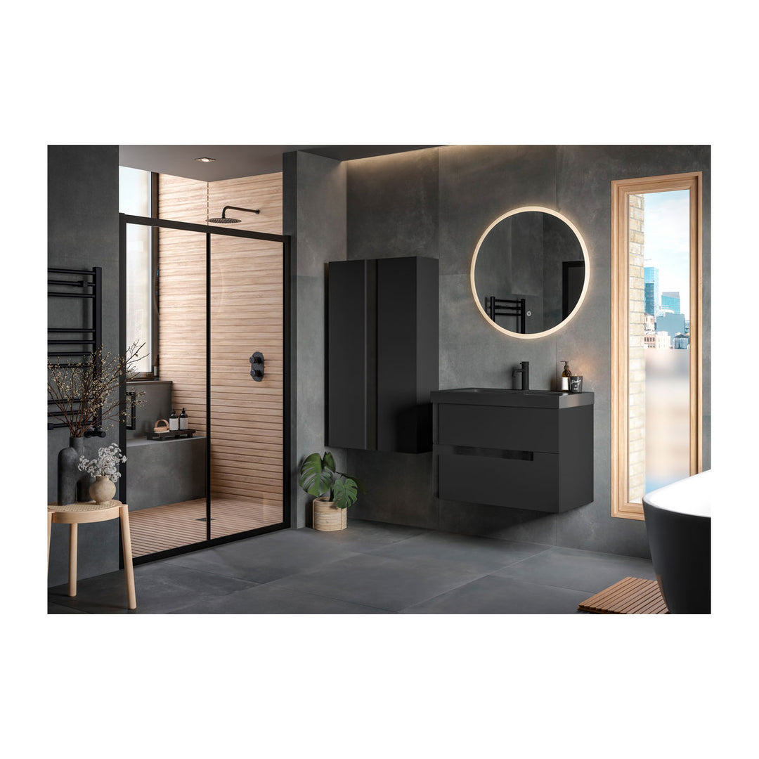 Chance 615mm Wall Hung 2 Drawer Basin Unit & 1TH White Basin - Matt Black & Glass