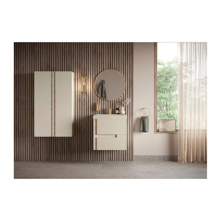 Chance 350mm Wall Hung 1 Door Tall Unit - Matt Cotton & Oak Effect