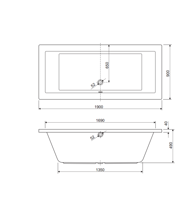 Synergy Berg Cubic 1700 x 700mm No Tap Holes Premier Finish Double Ended Bath