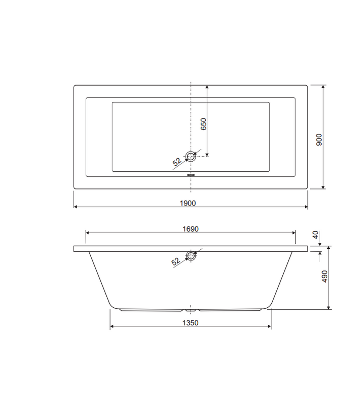 Synergy Berg Cubic 1700 x 700mm No Tap Holes Premier Finish Double Ended Bath