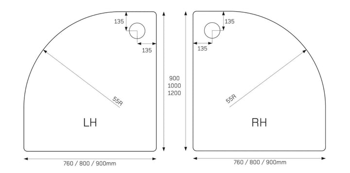 1000x800mm LH Offset Quadrant Tray - Jewel by Voda Design