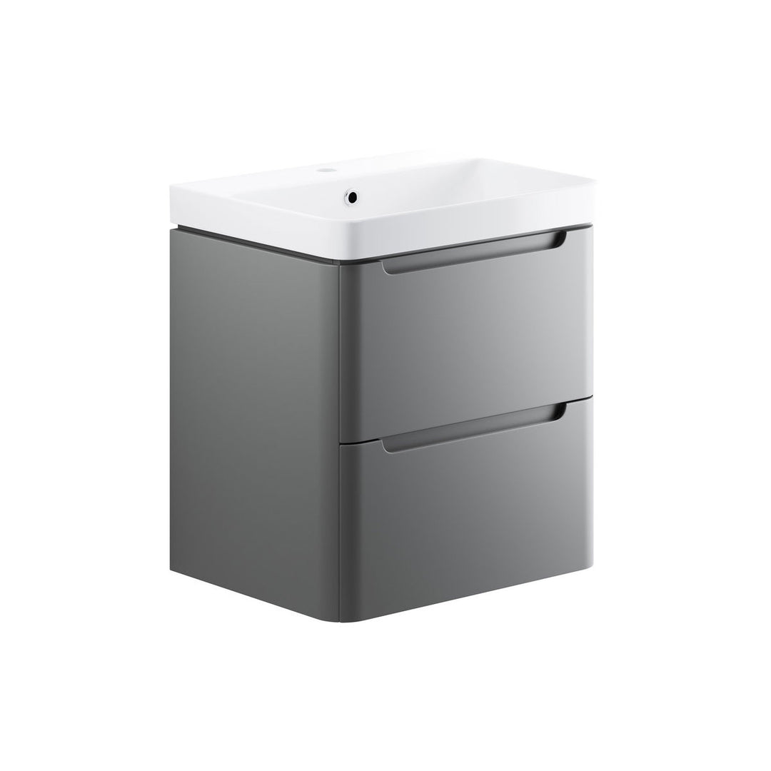 Freedom 605mm 2 Drawer Wall Hung Basin Unit - Matt Grey