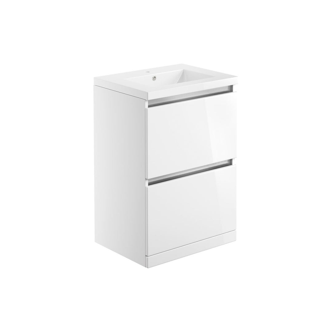 Ashland 615mm 2 Drawer Floor Standing Basin Unit Inc. Basin - White Gloss