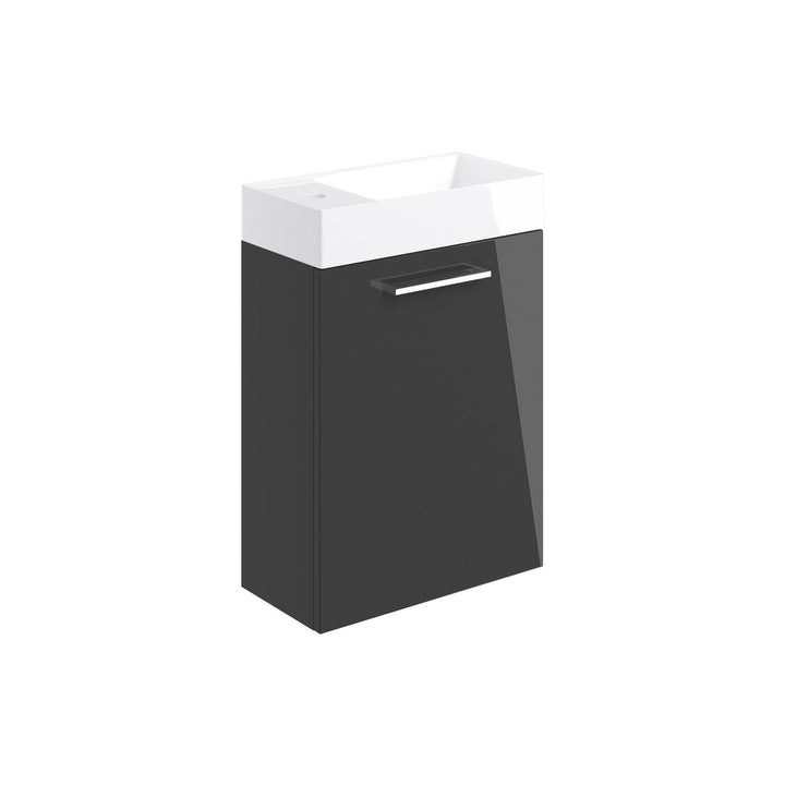 Turton 410mm Wall Hung 1 Door Basin Unit & 1TH Basin - Anthracite Gloss
