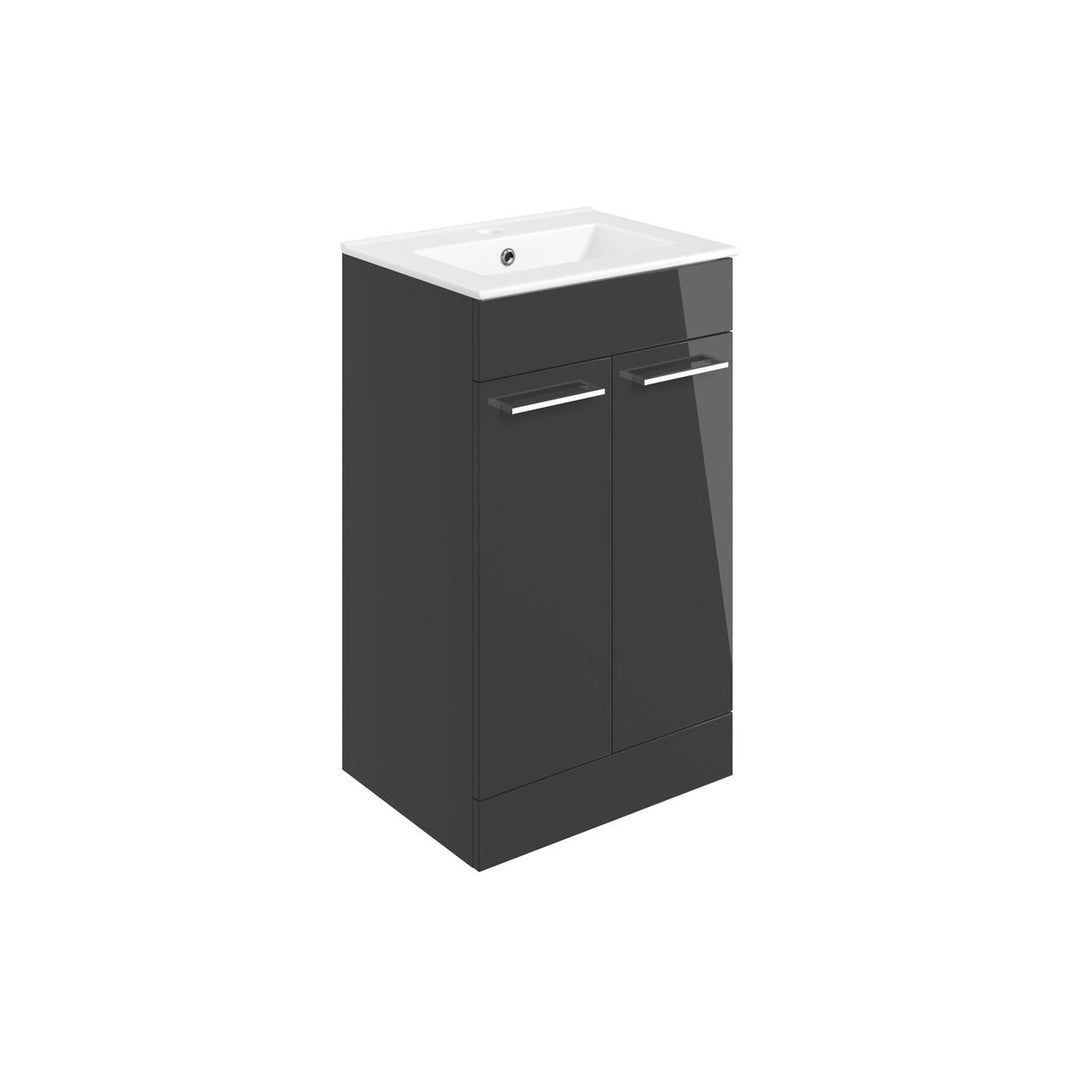 Turton 510mm Floor Standing 2 Door Basin Unit & 1TH Thin Edge Basin - Anthracite Gloss