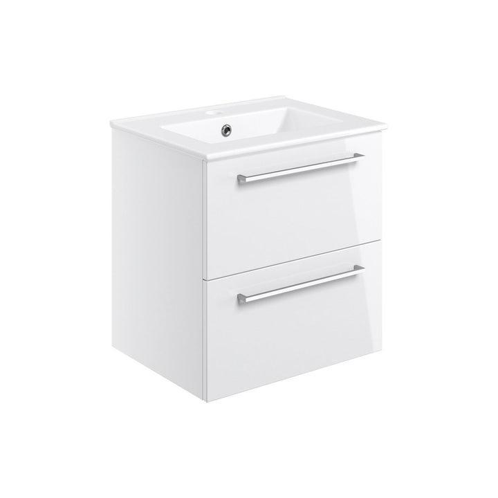 Turton 510mm Wall Hung 2 Drawer Basin Unit & 1TH Thin Edge Basin - White Gloss