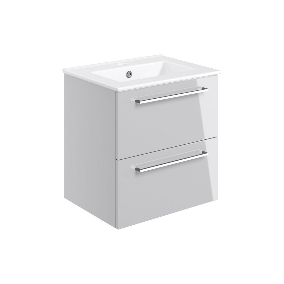 Turton 510mm Wall Hung 2 Drawer Basin Unit & 1TH Thin Edge Basin - Grey Gloss