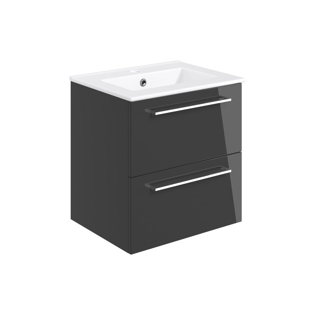 Turton 510mm Wall Hung 2 Drawer Basin Unit & 1TH Thin Edge Basin - Anthracite Gloss
