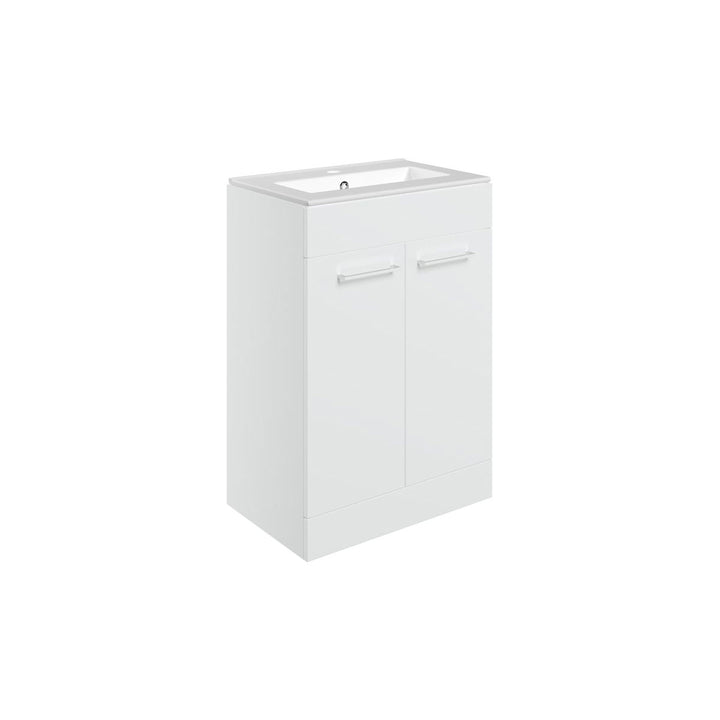 Turton 610mm Floor Standing 2 Door Basin Unit & 1TH Thin Edge Basin - White Gloss