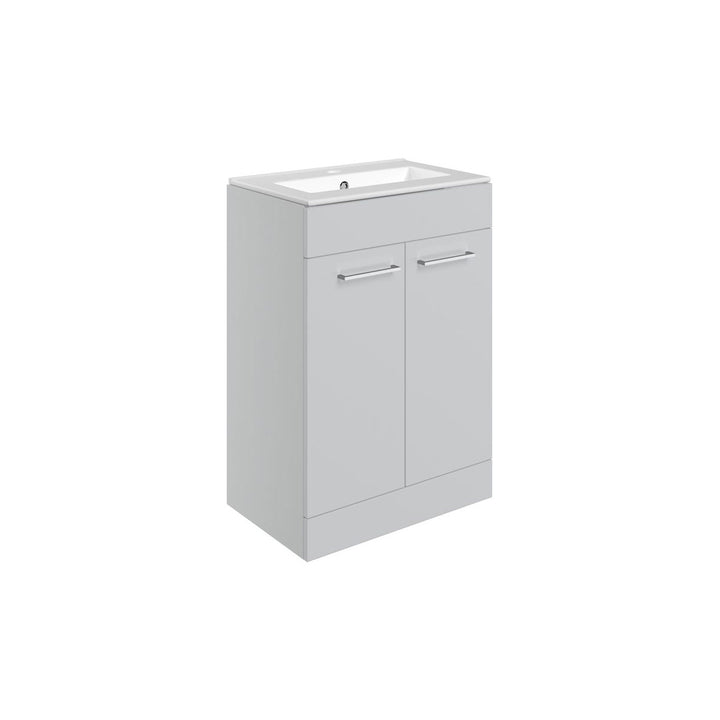 Turton 610mm Floor Standing 2 Door Basin Unit & 1TH Thin Edge Basin - Grey Gloss