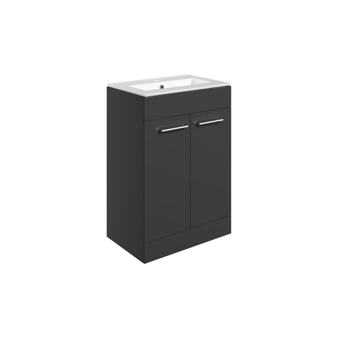 Turton 610mm Floor Standing 2 Door Basin Unit & 1TH Thin Edge Basin - Anthracite Gloss