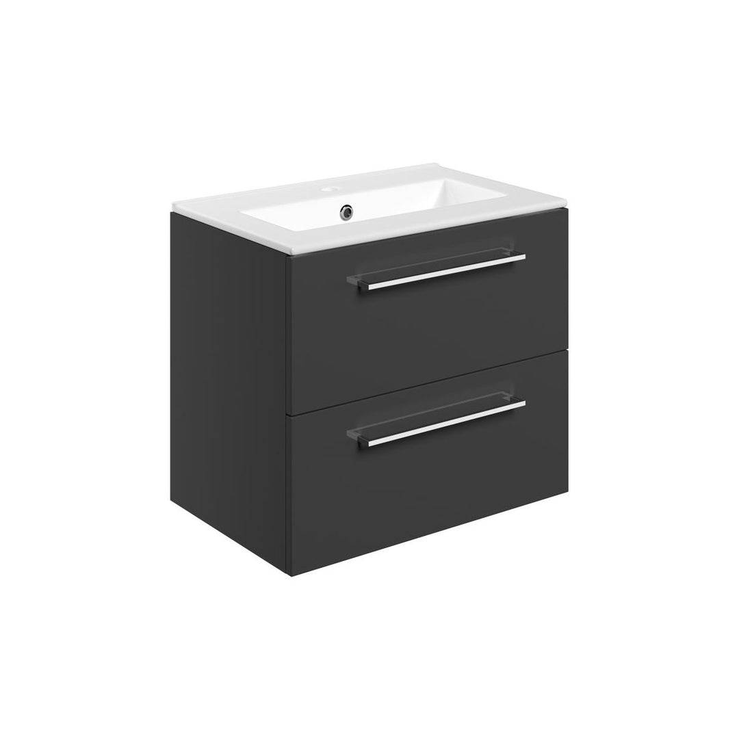 Turton 610mm Wall Hung 2 Drawer Basin Unit & 1TH Thin Edge Basin - Anthracite Gloss