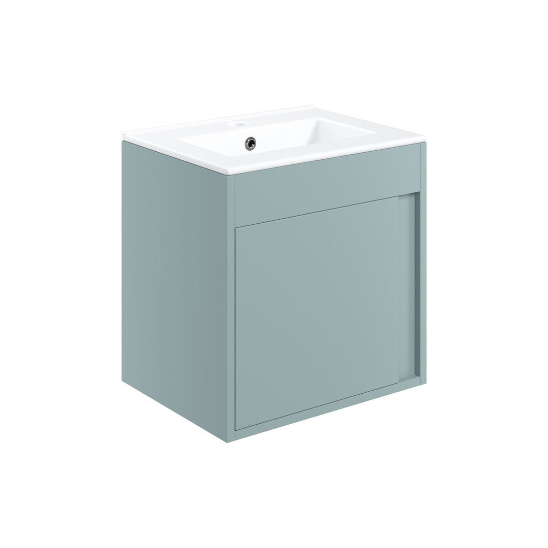Block 510mm Wall Hung Unit Inc. Basin - Matt Sea Green