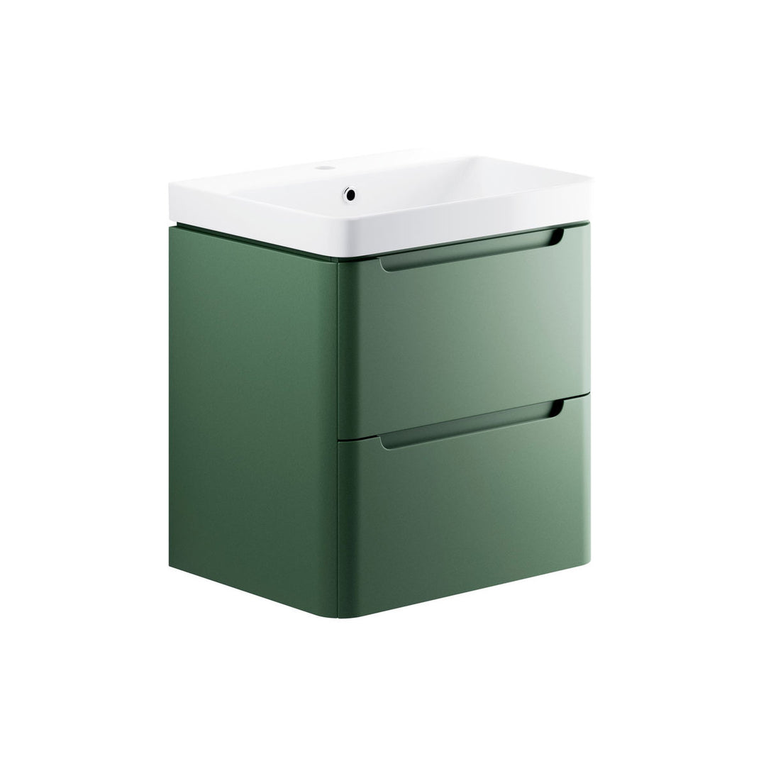 Freedom 605mm 2 Drawer Wall Hung Basin Unit - Matt Sage Green