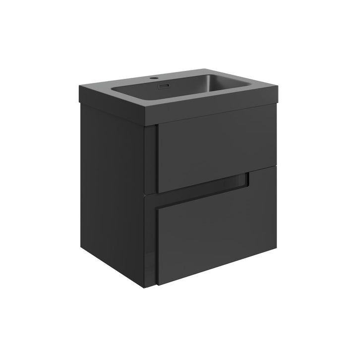 Chance 605mm Wall Hung 2 Drawer Basin Unit & 1TH Co-ordinating Basin - Matt Black & Glass