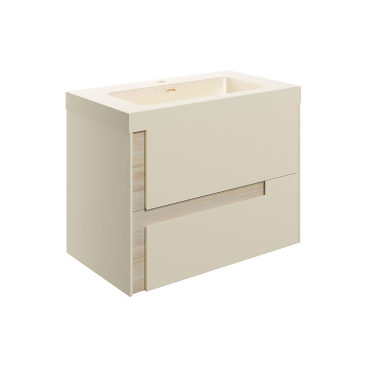 Chance 805mm Wall Hung 2 Drawer Basin Unit & 1TH Co-ordinating Basin - Matt Cotton & Oak Effect